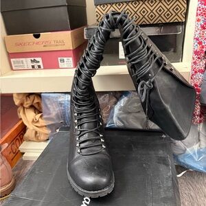 Women's Black Lace-Up Boots